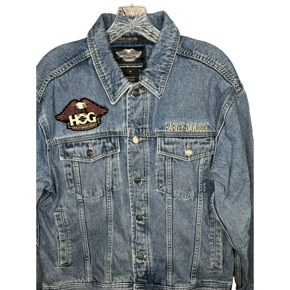 Vintage Harley Davidson Motorcycle Big Logo Denim Jacket Size M